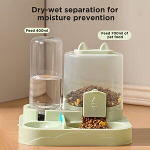 Automatic Gravity-Fed Cat & Dog Feeder-Waterer Combo Dual Wet/Dry Green